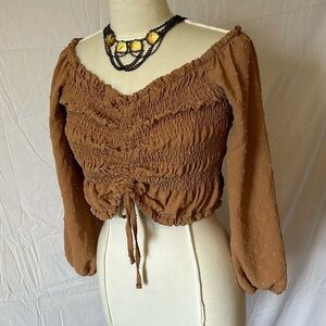 SHEIN Curve Plus Size Boho Long Sleeve Stretch Sexy Adjustable Peasant Top 2X